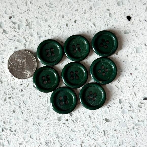 Y2K Vintage Buttons Lot Dark Green 8 Pcs Round 4 Hole DIY Art Crafting Sewing - Picture 4 of 5
